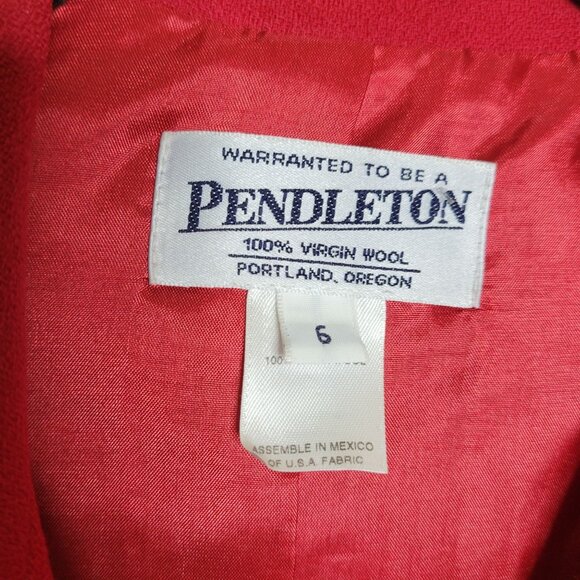 Pendleton Women's 6 Blazer Jacket Red Cropped Virgin Wool Button Up Shoulder Pad - Picture 3 of 6